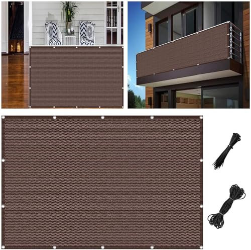 Brise-Vue pour Balcon 50 x 470 cm Opaque Protection de La Vie Privée et Sécurité Brise Vue Jardin Filet Occultant avec Attaches de Câble pour Balcon, ‎Marron
