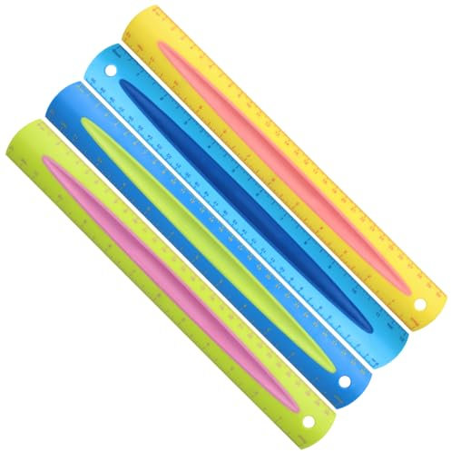 com-four® 4x Bunte Softgrip-Lineale - Maßstäbe mit Hygieneschutz - 30 cm Lineale für Schule, Büro, Zuhause und den Schulbeginn (4 Stück - Lineale)