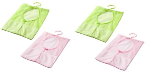 Parliky 4pcs Clothesline Bag Hanger Mesh Storage Baskets for Laundry Kitchen Bathroom Rotatable Mesh Bag Hanger Clothespins Collection Pouch Random Color