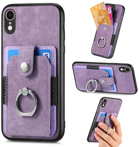 Riccase for iPhone XR Case with Card Holder, Protective Wallet Case Kickstand Matte PU Leather Flip Magnetic Closure Shockproof Silicone Bumper Case for iPhone XR, Purple