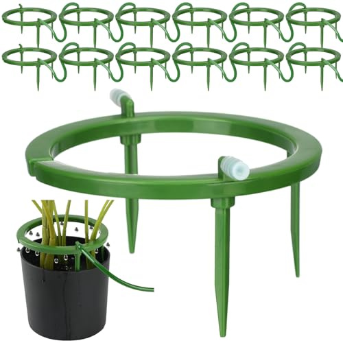 Tujoe 12 Set Water Ring 3 Leg Support Drip Emitter Drip Ring with 1/8 Inch Barbed Inlet Fitting Removable Stakes for Grow Media Irrigation System Rain Watering Tree Plants, Green (5 Inch)