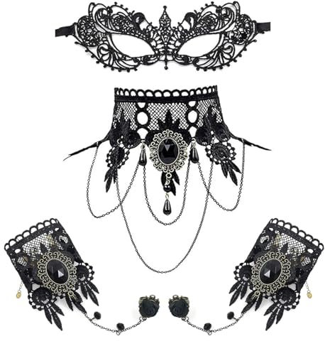 Lufdegim 3Pcs Spitze Maske Accessoires aus Spitze Schwarze Spitze Hals-Accessoires Maskerade Zubehör Maskerade Masken Party-Kostüm-Accessoires Karneval Halloween