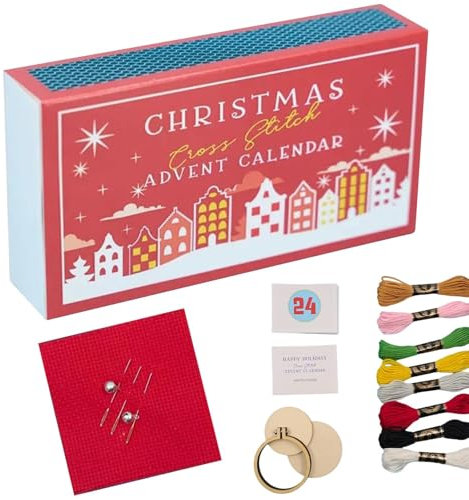 2024 Weihnachts Countdown Adventskalender Stickset,Weihnachten Kreuzstich Adventskalender, 24-Tage-Weihnachts-Countdown-Nähset,Weihnachtsnähsets Mit Buntem Faden Und Reifen, Für Anfänger