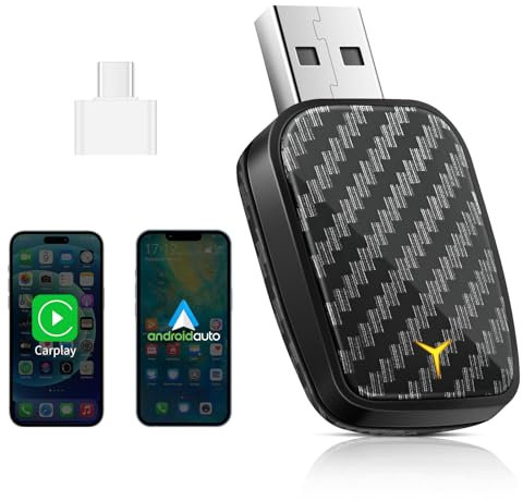 Adaptador Inalámbrico para Android Auto y CarPlay, Mini Stick para Convertir CarPlay/Android Auto con Cable a Inalámbrico, Compatible con Coches con AA y CarPlay, USB C/A, Conexión Estable