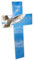 ¿Cruz funeraria personalizable de plexiglás? Patrón de cielo azul y paloma, 12x20 cm