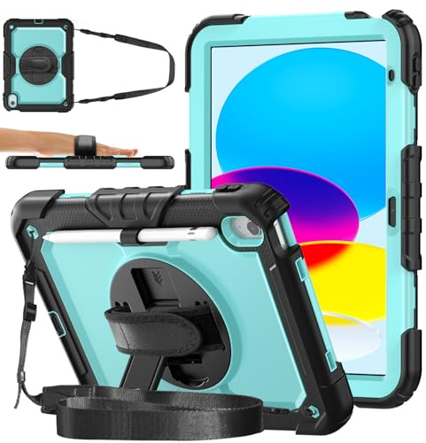 DAORANGE Funda para iPad (A16) 11.ª Generación 11 2025/iPad 10.ª Generación 10,9 2022, Funda Antigolpes con Protector de Pantalla, Soporte Giratorio 360°, Correa de Mano y Bandolera (Azul Claro)