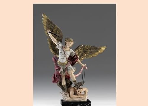 Generico ArteSacraCaravaggio Statue des Heiligen Erzengels Michael 60 cm (23,62 Zoll) aus Alabasterpulver, Marmorsockel, handverziert, Made in Italy