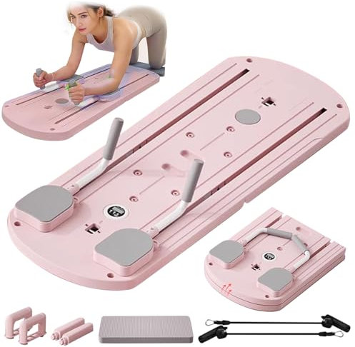 Pilates Board Upgraded Pilates Reformer Machine, Pilates Board Pilates Reformer Set Ab Roller Trainingsgerät Full Body Workout Equipment for Homegym (Pink)