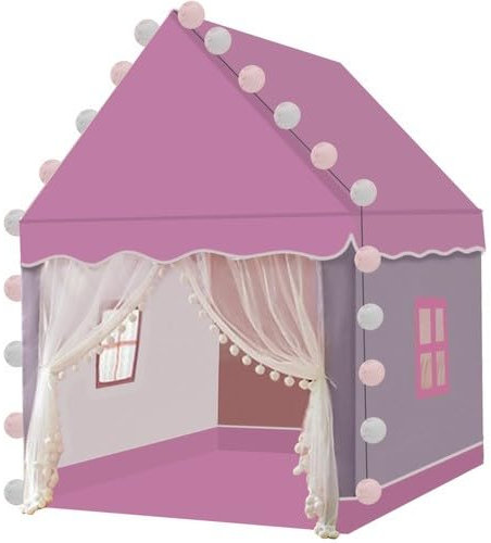 Tenda da gioco per bambini con lucine a LED – Ideale per interno ed esterno, colore rosa. Dimensioni: 130 x 100 x 115 cm