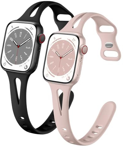 Slim Soft Silicone Band Compatible for Apple Watch 38mm 40mm 41mm 42mm, Recycled Plastic Breathable Replacement Sport Strap for iWatch Series 10 9 8 7 6 5 4 3 2 1 SE Women Men