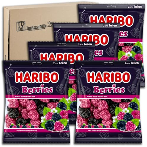 TopDealMile-Vorratspack für Haribo Berries 5x 175g Geleebonbons mit Nonpareilles (Drageeperlen) mit Himbeer- und Brombeer-Geschmack