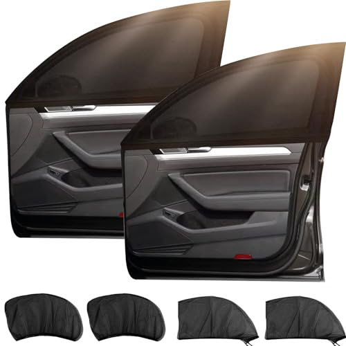 4 Stück Universal Elastizitä Sonnenblende Auto Netz für Seitenfenster, Sonnenschutz Auto Baby, Sonnenschutz für Auto-Seitenfenster mit UV-Schutz, Privatsphäre Für Kinder Haustiere, Fit 98% Autos
