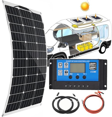 DEEguess Solar Panel Charger(150w/300w/450w/600w), Semi-Flexible Solar Panels, 12v Battery Energy Charging+ 40a Battery Charger, Pre-Installation Holes,For Boat, Car, House, Garden,150W