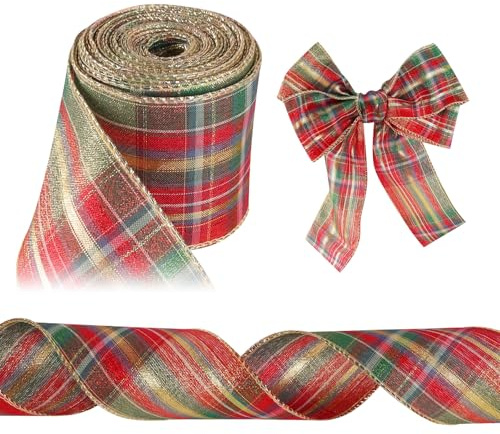 Geschenkband Weihnachten, 9M Regenbogen Goldkranz Weihnachtsband | 63 MM Weihnachten Dekoband Geschenkband, Weihnachten Stoffbänder für Geschenkverpackung Weihnachtsdeko Bastel