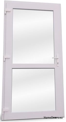 Haustür Kunststoff 90x200 cm DIN Links | Nebeneingangstür mit Sicherheitsverglasung | Kellertür Komplettset für Shop, Garage, Haus | Eingangstür mit 4-Punkt-Schloss und Zubehör | Weiß