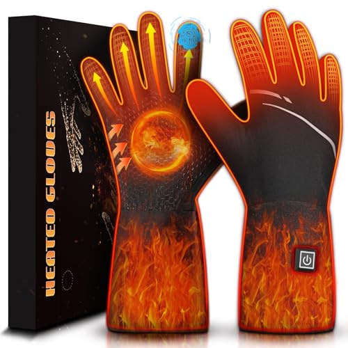 eventek Beheizbare Handschuhe Dünn Damen Herren, 7.4V 6400MAh Elektrische Beheizte Handschuhe Mit Wiederaufladbare Akkus, 3 Heizstufen, Touchscreen kompatibel für im Freien