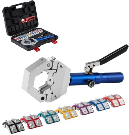 VEVOR Hydraulisk presstång, hydra presstång, luftkonditioneringsslangpress-set med 7 snap-on-insatser, slangpressverktyg för bil- och luftkonditioneringsreparationer – inkl. fodral