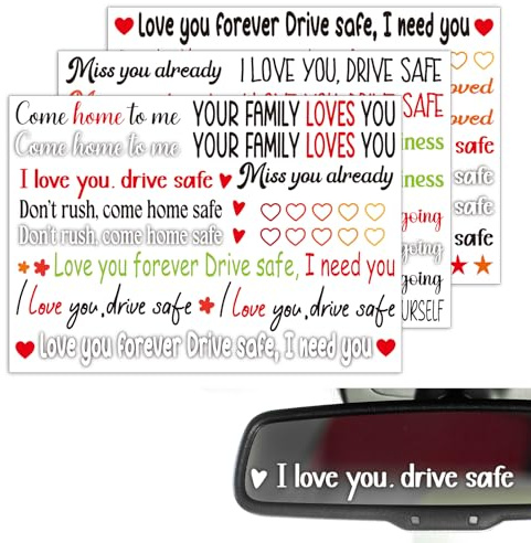 38 Stück Auto Aufkleber Set Drive Safe Spiegel Geschenke für Männer | 3× A3 I Love You & YOUR FAMILY LOVES YOU mit Rückspiegel Anhänger. Liebevolle Deko für Paare.