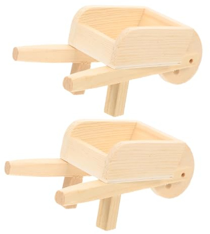 FUNNETOYU 2 Pcs Miniature Wooden Wheelbarrows Mini Cart Barrows Models Natural Color Dollhouse Garden Decoration Accessories for Landscape and Micro Scenery