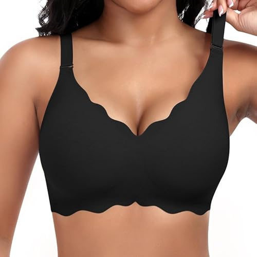 Cavotor Jelly Bras for Women Non Wired Seamless Support Wireless Comfort Bra for Large Breasts Soft Bras Ladies T Shirt Bralettes (#1 Black,2XL)