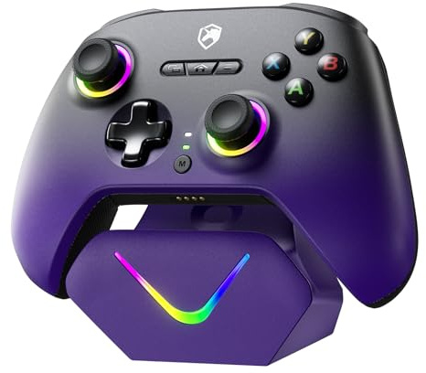 ECHTPower 2026 Controller per PC/Switch, Grilletti Duali, TMR Hall Joystick, 1000Hz Polling Rate, Turbo e Vibrazione, Pulsanti Programmabili, Joystick per PC/Switch/iOS/Android, con Base di Ricarica