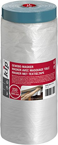 Kip – Masker avec ruban de masquage 233-25 – Ruban adhésif toilé avec bâche de protection en plastique – Dimensions : 2600mm x 17m – Couleur transparent