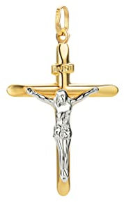PRINS JEWELS Bicolor Anhänger Kreuz Mit Jesus 14 Karat 585 Gelbgold Weißgold Unisex (24)