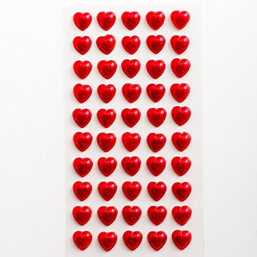 10mm Red Pearl Resin Heart Self Adhesive Diamante Rhinestone Gem Craft Stickers - 50 per Sheet