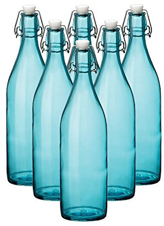 Simpa® 1L Blue Traditional Vintage Style Glass Bottles 1 Litre Swing Top Bottles - Ideal for Domestic or Commercial Use - Fill with Water, Wine, Liquor, Oil, Beer, Schnapps or Cordials.