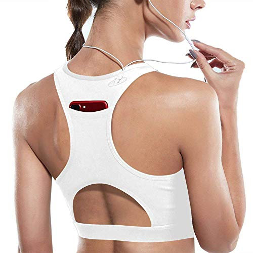 DMYG Sport BH Yoga BH Fitness BH High Impact Back Pocket Sports Bra Racerback Activewear Bras Mit Padded Für Running BH Für Damen Weiße S