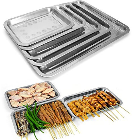 BIlinl Contenitore per Alimenti per Barbecue BBQ Vassoio grigliato in Acciaio Inox Rettangolare