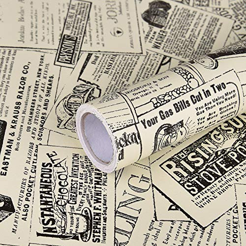 Wenmer Newspaper Contact Paper Vintage Self Adhesive Wallpaper Removable Wallpaper Roll Contact Paper for Furniture Shelf Drawer Liner Home, 17.71” x 118”
