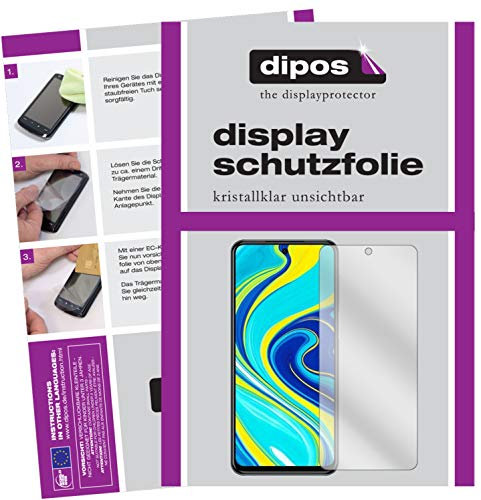 dipos I Schutzfolie kompatibel mit Xiaomi Redmi Note 9 Pro Displayschutz-Folie klar (Kleiner als das Glas, da Dieses gewölbt ist)