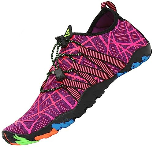 SAGUARO Badeschuhe Damen Herren Wasserschuhe Schwimmschuhe Schnelltrocken Aquaschuhe Strandschuhe Leicht Neoprenschuhe Surfschuhe rutschfeste Tauchschuhe Wassersportschuhe Stil 2:Rosa Gr.41 EU