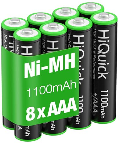 HiQuick AAA Rechargeable Batteries 8-Pack, 1100mAh, Pre-Charged NiMH, 1.2V