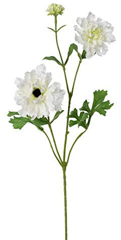 creativ home Kunstblume, Seidenblume RANUNKELZWEIG ca 71 cm. Ranunkel mit 3 Blüten und Knospe. Weiß, Weiss. 2020023-40