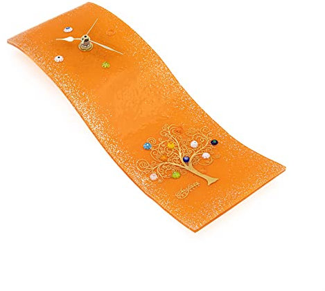 Sospiri Venezia Orologio da Parete Vetro Murano Meccanismo Silenzioso Decorato Murrine e Foglia Oro Idea Regalo Realizzato a Mano Made Italy (Arancione 10x30 cm)