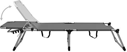 pedkit Extra Hohe Klappbare Senioren-Sonnenliege Klappbar Liege Gartenliege Relaxliege Strandliege Freizeitliege Campingbett Grau Aluminium 210 x 70 x 50 cm