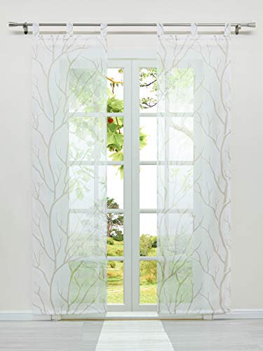 HeichkelL Transparente Schiebegardinen 2er Set Schlaufen Voile Flächenvorhang Druckmuster Schlaufen Schiebevorhang Zubehör Beschwerungsstange HöhexBreite 225x57 cm Weiß#2