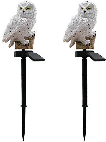 SOLUSTRE 2 Stücke Eule Figur LED Solarleuchten Solar Gartenleuchte Warmweiß Gartenstecker Dekofigur Osterdeko Garten Skulpturen Gartendeko Tiere für Frühling Dekoration Außen Rasen Terrassen Deko