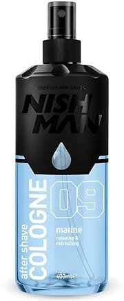 NISHMAN Aftershave Cologne 09 - Marine 400ml – Lozione Rinfrescante Dopo Barba per Uomini – Profumo di Sandalo, Bergamotto, Limone, Rosa & Giglio – Colonia Dopo Barba per Uomini