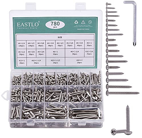 (780 PCS) #4#6#8#10 Pan Head Sheet Metal Screws Assortments 304 Stainless Steel 18-8 Self Tapping Screws Hardware Kit