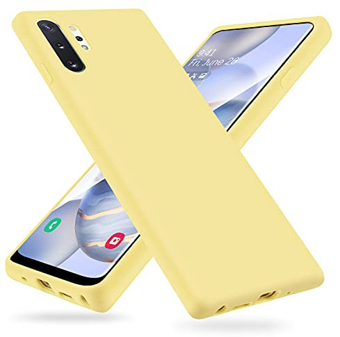 OHLIGIA Samsung Galaxy Note 10 Plus Liquid Silicone Protective Case with Soft Microfiber Lining for Galaxy Note 10+ thin and Soft Case 6.8-inch (2019) Yellow