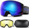Odoland Skibrille Snowboardbrille für Damen und Herren mit 2 Magnetische Wechselglas und Hülle Anti-Fog UV-Schutz Helmkompatible für Jungen und Mädchen zum Snowboard Skifahren Blau