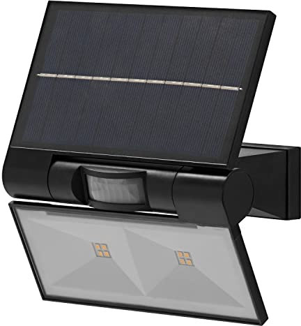 LEDVANCE ENDURA SOLAR DOUBLE Sensor - Solar Flutlicht, LED Strahler mit Bewegungssensor und Tageslichtsensor, aus Edelstahl, Außenbeleuchtung mit Spritzwasserschutz IP44, 3000K warmweiß