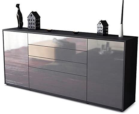 Stil.Zeit Kommode Sideboard, Allard, Korpus anthrazit matt, Front Hochglanz Design Graphit, (180x79x35cm), Push to Open Technik & Leichtlaufschienen