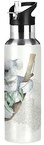 Vnurnrn Simpatico Orso Koala Farfalla Animale Bottiglia Acqua Acciaio Inox, Isolato Borraccia Termica Senza BPA 600ML per Bevande Calde e Fredde per Bambini Sport Ciclismo Scuola