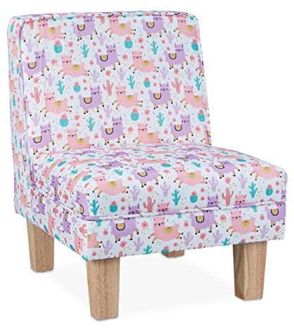 Relaxdays Kindersessel mit Lama-Motiv, Mädchen, Kleiner Sessel für Kinderzimmer, mit Holzfüßen, HBT: 60x45x52cm, bunt