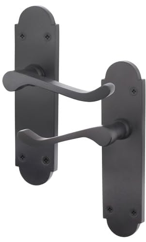 EAI Black Door Handles - Victorian Scroll Shaped | 1 Pair of Internal Matt Black Lever Latch Handles on Backplate