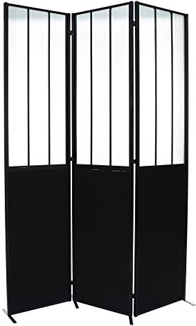 Atmosphera - Paravent Atelier - Metall & gehärtetes Glas H. 170 cm - Schwarz